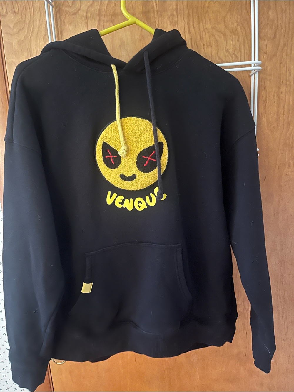 Black & Yellow Embroidered Smiley Hoodie - Men